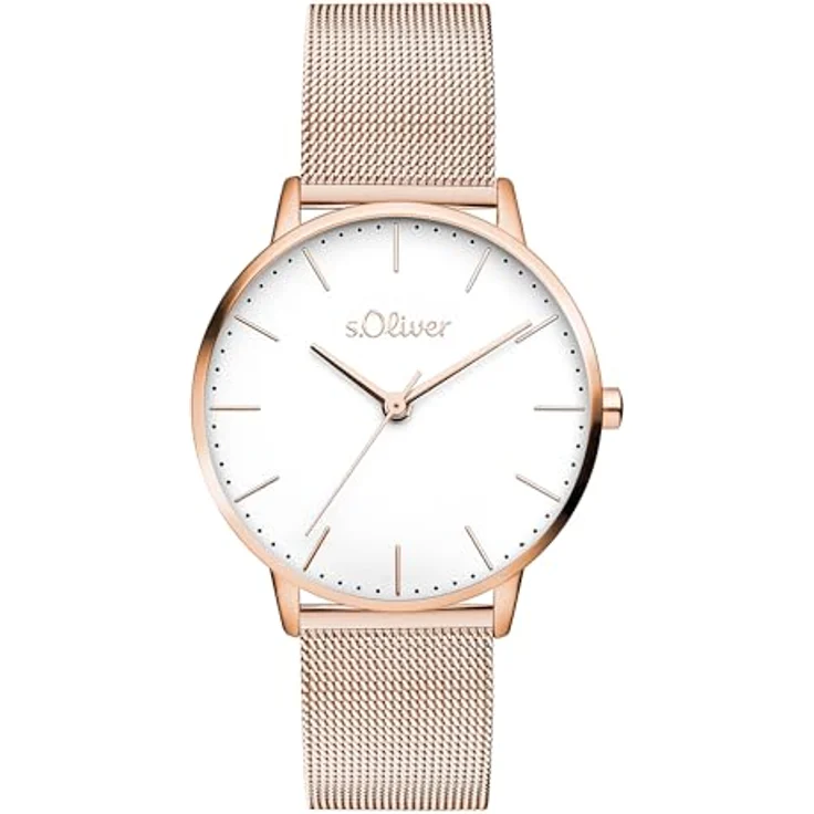 s.Oliver Classic Mesh Medium, Quarzuhr für Damen mit silbernem Edelstahlarmband und weißem Ziffernblatt, 16 mm Gehäusedurchmesser – Bild 1