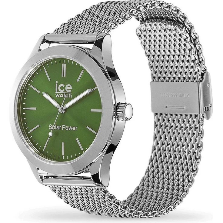 ice-watch Solaruhr ICE Steel, Edelstahlarmbanduhr mit grünem Zifferblatt, wasserdicht bis 10 bar, 40 mm Gehäusedurchmesser