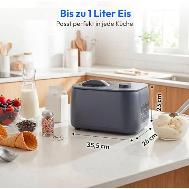 MEDION Eismaschine MD 16740, 1 L Kapazität, kein Vorkühlen notwendig, LED-Display mit Sensor-Touch, entnehmbarer Aluminium-Eisbehälter – Bild 2