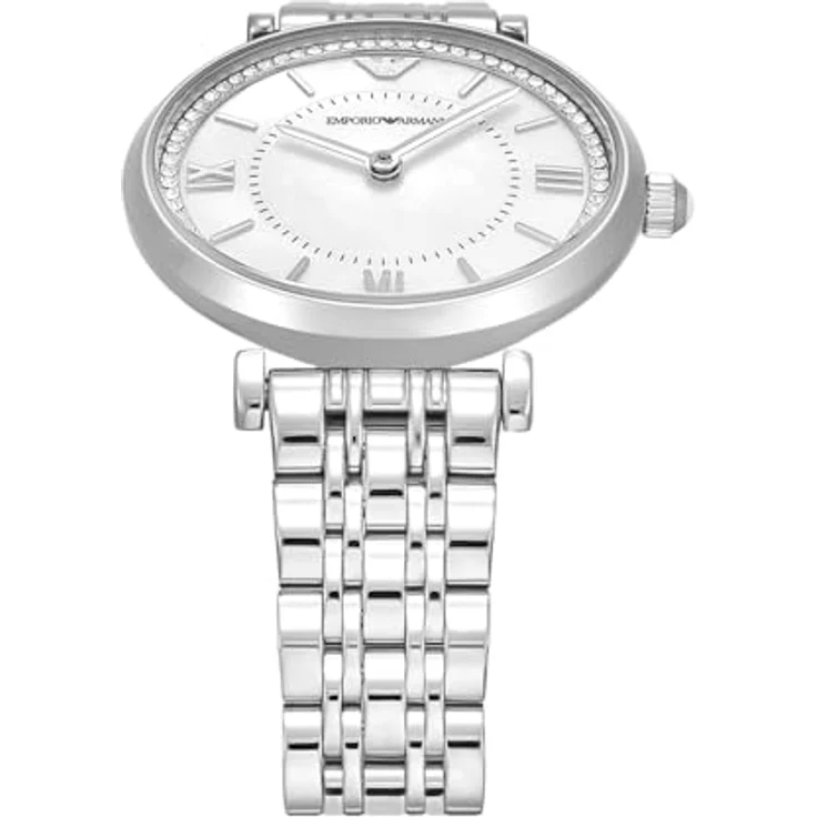 Emporio Armani AR11701, Damen Analog Quarz Uhr mit silberfarbenem Edelstahl Armband, 32 mm Gehäuse, kratzfestem Mineralglas, wasserdicht bis 30 m – Bild 4