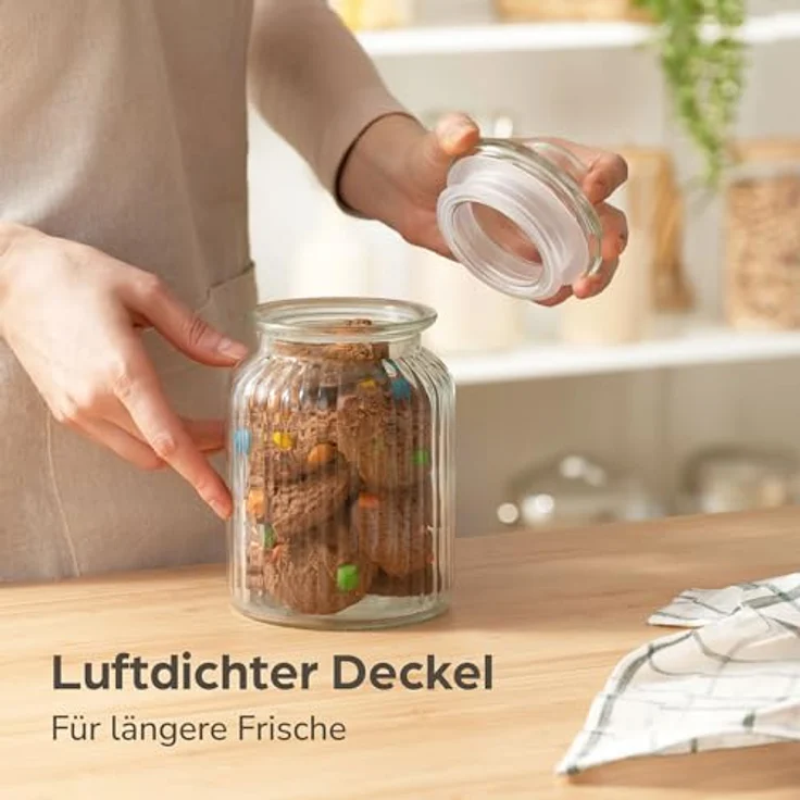 Praknu Candy Bar Gläser Groß 1L - Luftdicht - 6er Set Vintage Bonbonglas mit Deckel & Etiketten - Spülmaschinenfest - für Kekse & Süßigkeiten – Bild 3