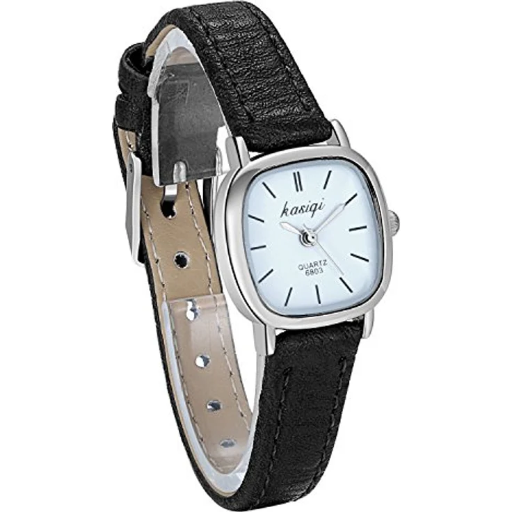 JewelryWe Damen Analog Quarz Armbanduhr, wasserfest, schwarzes Lederband, klassisches Design mit weißem quadratischen Zifferblatt – Bild 1