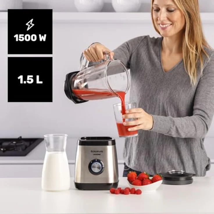 Taurus AMAZING Standmixer, 1500W, 1,5L Glasbehälter, 4 Edelstahlklingen, 2 Geschwindigkeitsstufen, Turbofunktion, Sicherheitsmechanismus – Bild 2