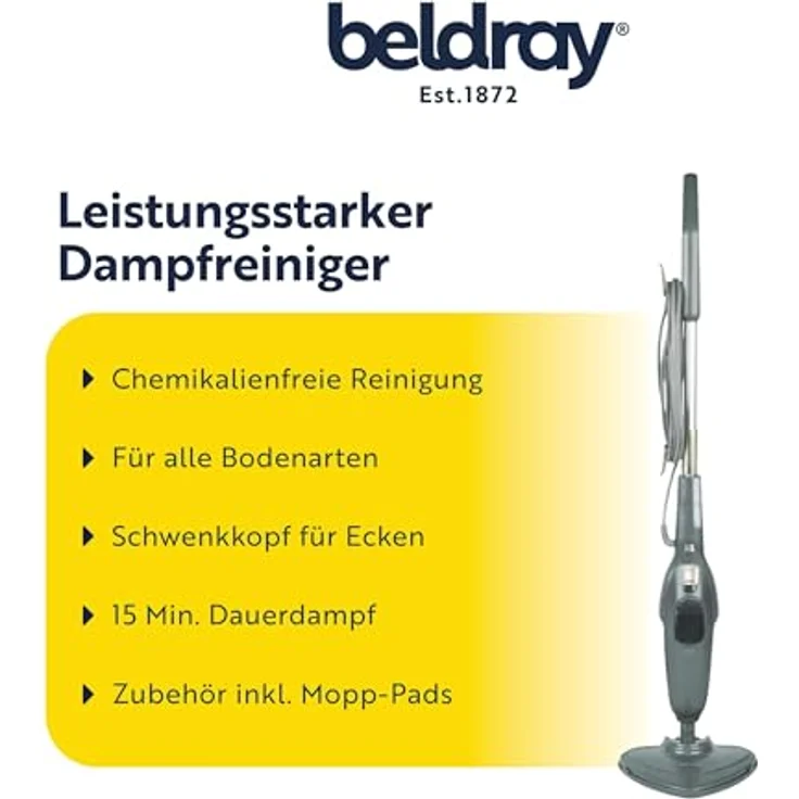 Beldray Clean & Refresh Dampfreiniger BEL01986VDE, 1300W mit Dreieck-Präzisionskopf, chemikalienfreie Reinigung, 350ml Wassertank, geeignet für Holz, Laminat, Teppiche – Bild 2