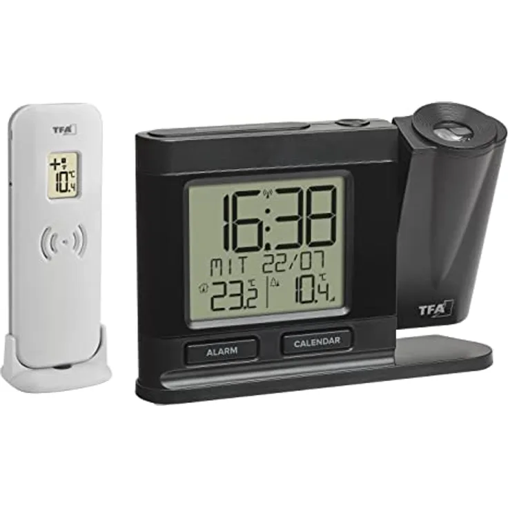 TFA Projektionswecker, Funkwecker mit 270° rotierbarem Display und Temperaturanzeige