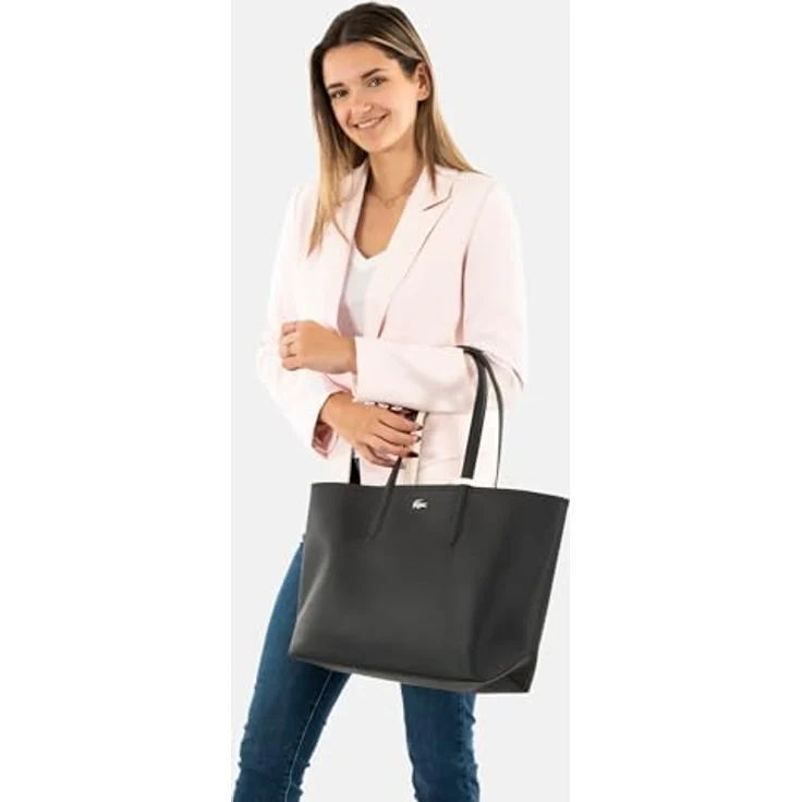Lacoste Shopper Anna - Canvas Tote Bag mit abnehmbarer Tasche, zweifarbig, glänzendes Nickel Krokodillogo, PVC Außenmaterial – Bild 2