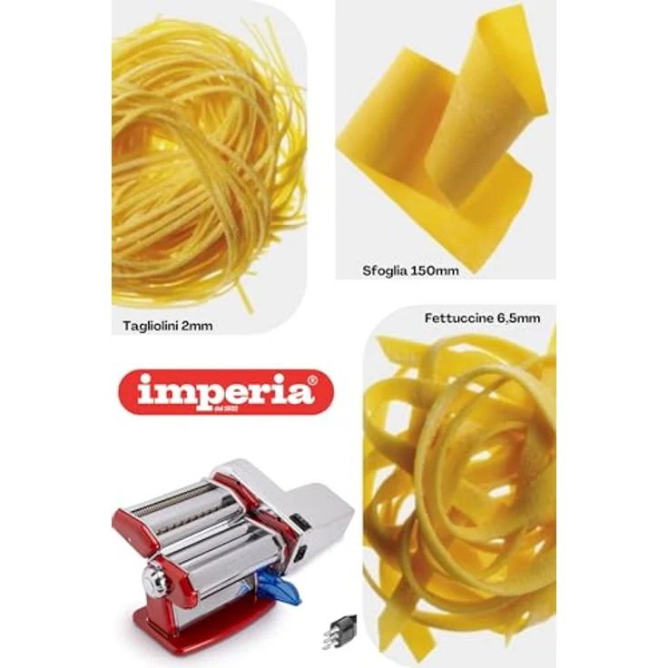 Imperia Electric Klassische Linie. Elektrische Nudelmaschine. 100% Made in Italy. Stahl, 220V Elektromotor. Für Lasagne, Tagliolini, Fettuccine. – Bild 3