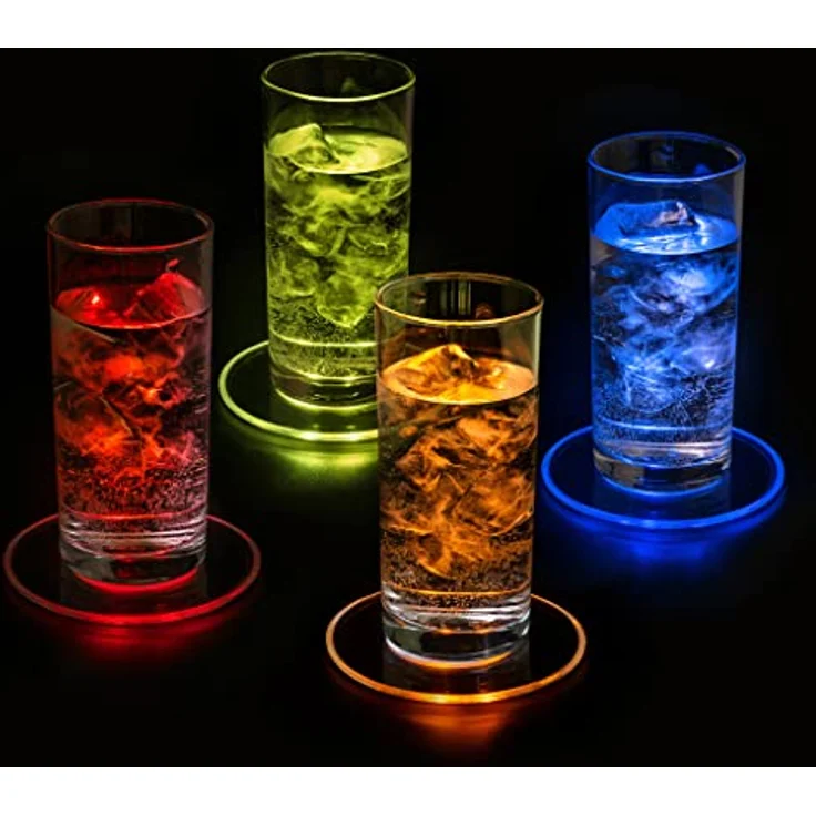 4er Set PRECORN LED Untersetzer Bierdeckel Leuchtend für Getränke ON/Off Taste Wasserdicht Untersetzer Acryl Rund für Gläser Flaschen Partys Hochzeiten Bar Weihnachten Pub Geburtstag Leuchtuntersetzer – Bild 2