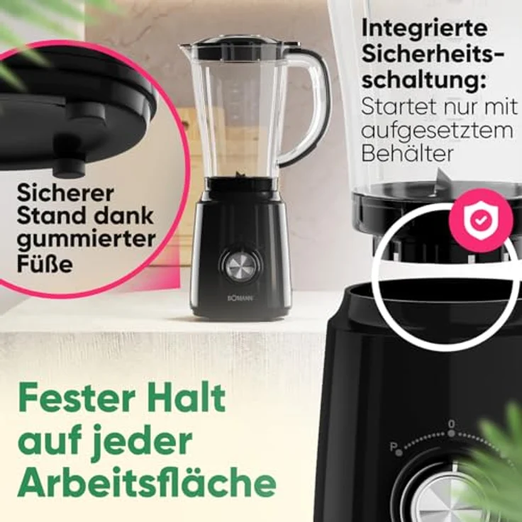 Bomann® UM 6091 CB Standmixer 500W, 1,5L BPA-freier Mixer mit Edelstahlmesser, Ice-Crush Funktion, 4 Geschwindigkeitsstufen und Nachfüllöffnung – Bild 5