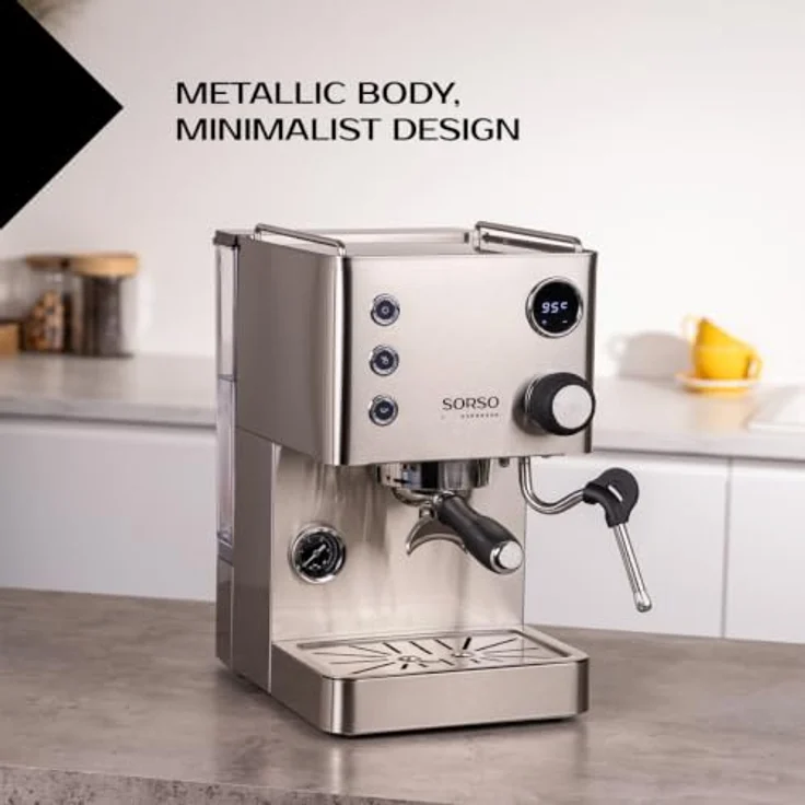 SORSO Espresso Siebträgermaschine, Edelstahl, halbautomatisch mit 550-ml-Kessel, PID-Temperaturregelung und digitalem LCD-Display – Bild 3