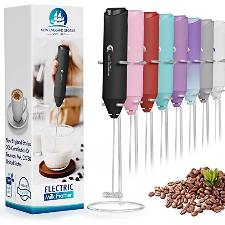 New England Stories Handheld Foam Maker, leistungsstarker Milchaufschäumer für Kaffee, Cappuccino, Latte, mit ergonomischem Design, Schwarz – Bild 1