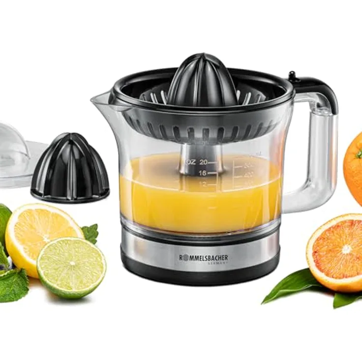 Rommelsbacher Zitruspresse ZP 50, leiser Motor mit Rechts-/Linkslauf, 0,6 L abnehmbarer Saftbehälter, BPA-frei, 2 Presskegel