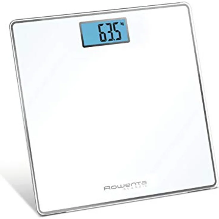 Rowenta BS1501 Classic Digitale Personenwaage aus gehärtetem Glas, 31 x 31 cm, max. 160 kg, ultradünn, Präzisionsgrad je 100 g, intelligente Funktionen, breites Display, inklusive Batterien – Bild 2