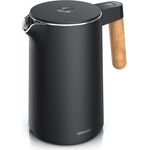 Arendo - Wasserkocher mit Temperatureinstellung - Edelstahl - 45-100 Grad - 1.5 Liter - Doppelwand - BPA frei - Warmhaltefunktion - Teekocher mit Temperaturanzeige - Griff Cool Touch - schwarz matt