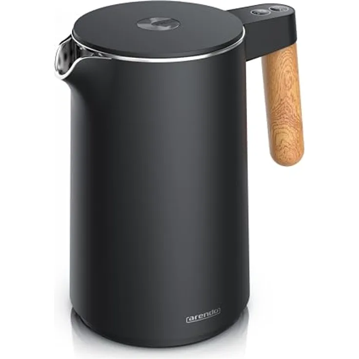 Arendo - Wasserkocher mit Temperatureinstellung - Edelstahl - 45-100 Grad - 1.5 Liter - Doppelwand - BPA frei - Warmhaltefunktion - Teekocher mit Temperaturanzeige - Griff Cool Touch - schwarz matt