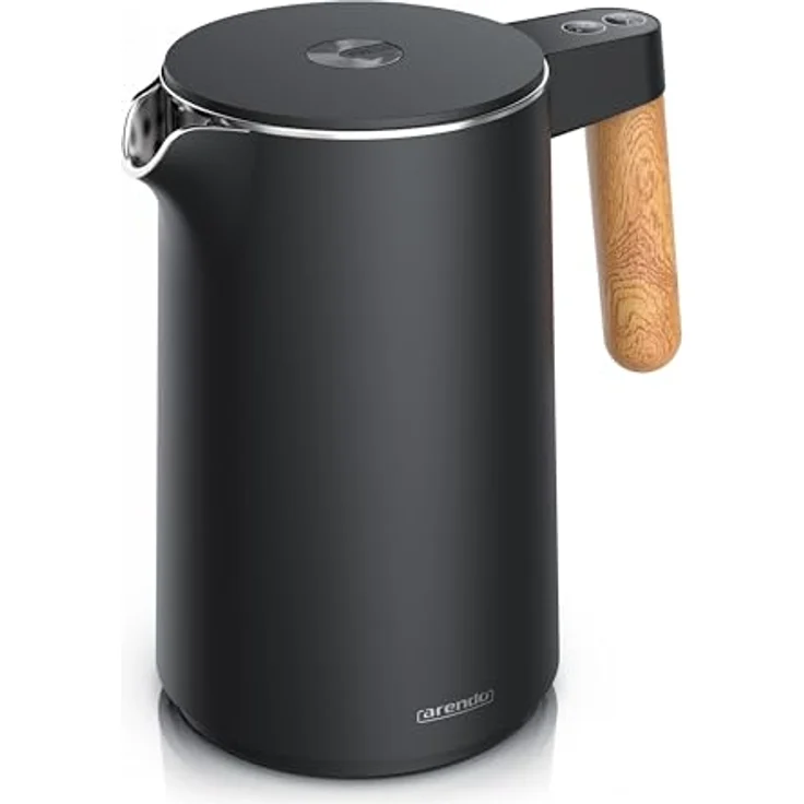Arendo - Wasserkocher mit Temperatureinstellung - Edelstahl - 45-100 Grad - 1.5 Liter - Doppelwand - BPA frei - Warmhaltefunktion - Teekocher mit Temperaturanzeige - Griff Cool Touch - schwarz matt – Bild 1