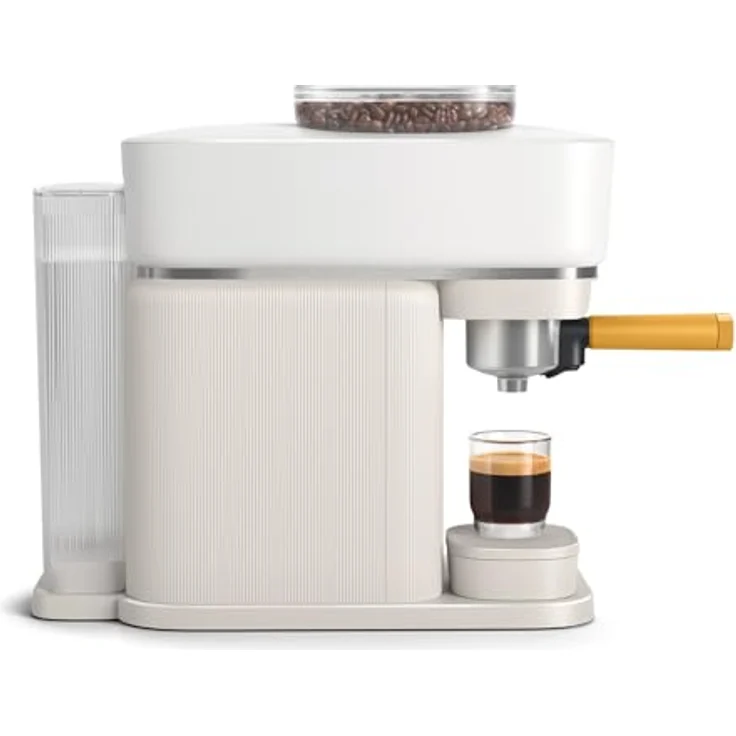 Philips Baristina Espressomaschine - Real Espresso, made simple. Kompakte Kaffeemaschine, Naturweiß mit mangogelbem Siebträger, 16-bar-Pumpendruck, automatisches Mahlwerk, Cafe Crema (BAR300/03) – Bild 2