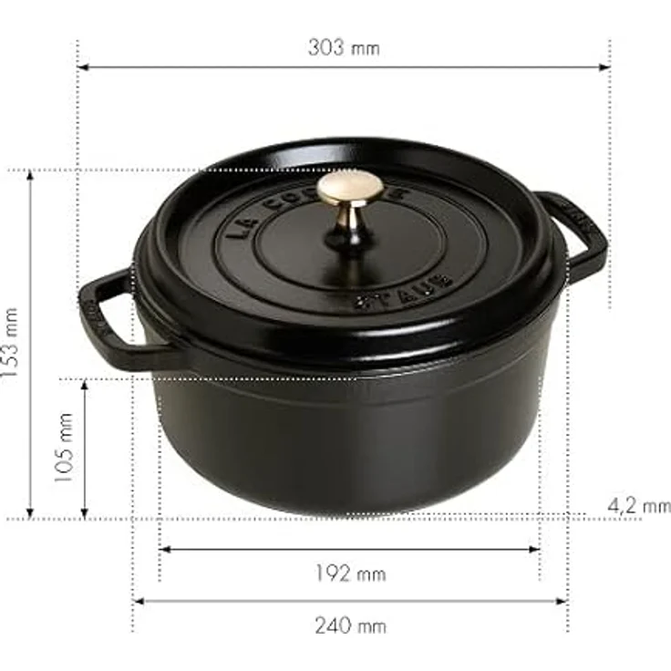 STAUB Gusseisen Bräter-Cocotte, rund 24cm, 3,8L, schwarz – Bild 3
