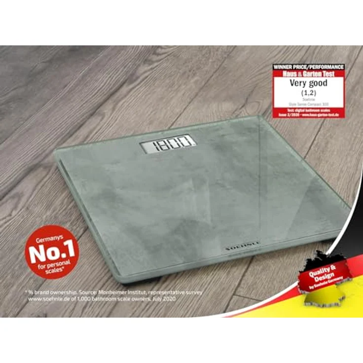 Soehnle Style Sense Compact 300 Concrete, digitale Körperwaage mit LCD, Anzeige, elektronische Waage mit extraflachem Design, Personenwaage mit Tragkraft bis zu einem Gewicht von 180 kg – Bild 2