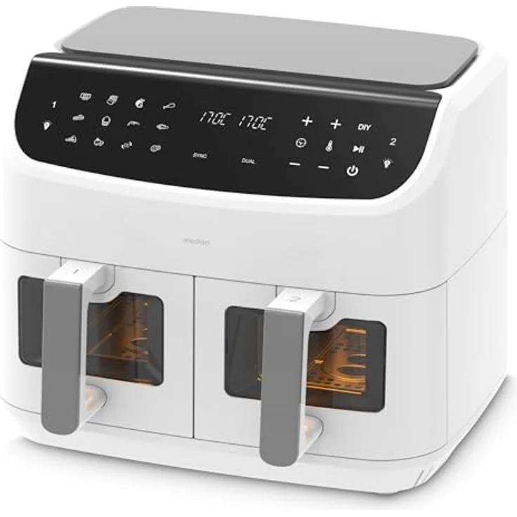 MEDION P20 XXL Heißluftfritteuse, 2 Kammern, 8,7 Liter, 2.600W, 9 Automatikprogramme, Dual Cook & Sync-Finish, Sichtfenster, matt – Bild 1