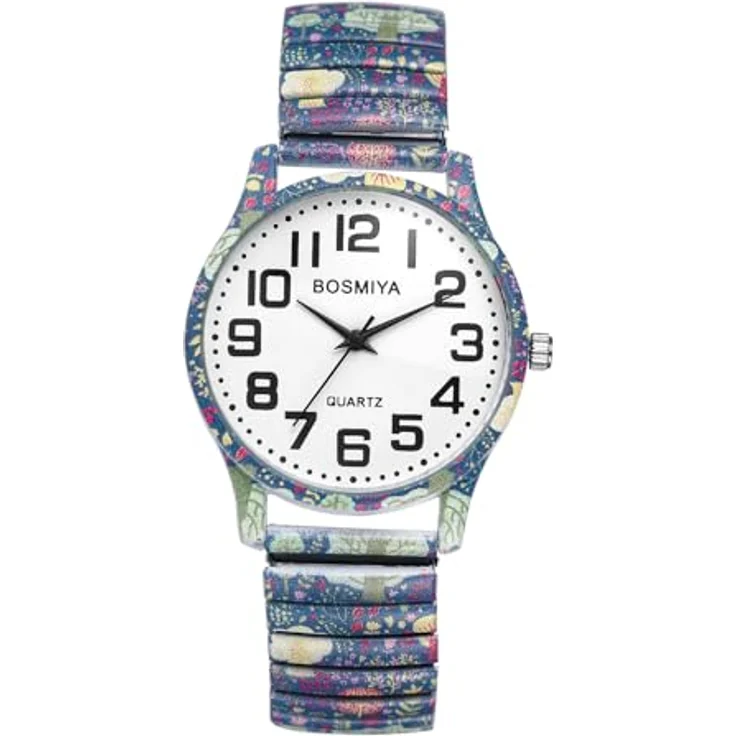 JewelryWe Boho Damenuhr, Elastische Armbanduhr mit Cartoon Lebensbaum Design, Edelstahl Stretcharmband und große römische Zahlen, Analog Quarzwerk – Bild 1
