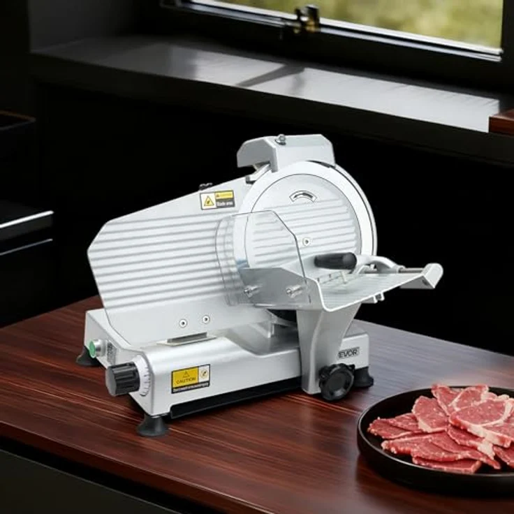 VEVOR Allesschneider 320 W, elektrische Aufschnittmaschine mit 25 cm Klinge, einstellbare Dicke 0-10 mm für gefrorenes Fleisch und Schinken, Silber – Bild 8
