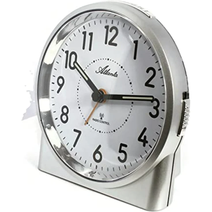 Atlanta Großer Funkwecker 1843/19, Analog mit Snooze-Funktion, Crescendo-Alarm, Zifferblattbeleuchtung, Silber – Bild 4