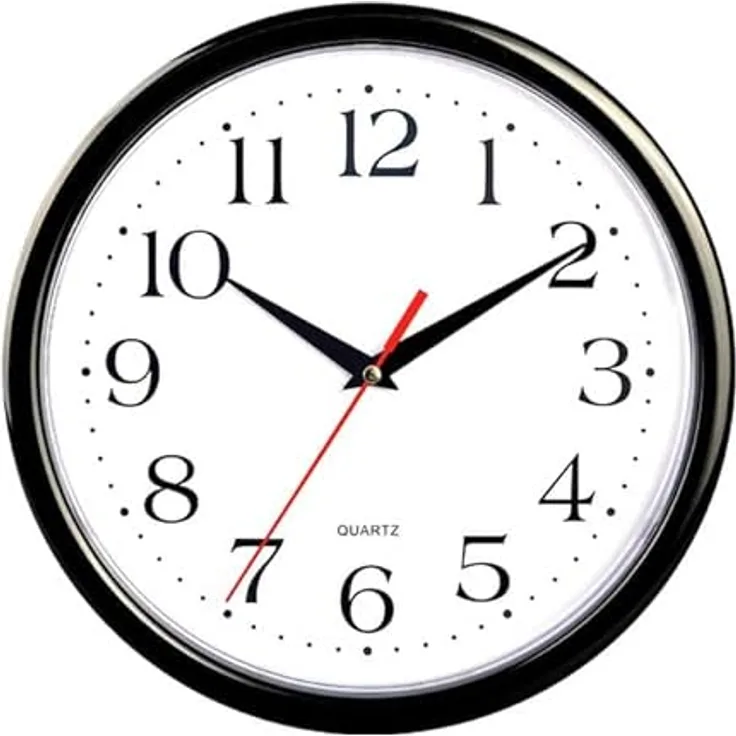 K&L Wall Art Klassische schwarz-weiß Wanduhr Wohnzimmer roter Sekundenzeiger leise Retro Wanduhren mit Quartz Uhrwerk ohne Tick-Geräusche Lautlos (Kunststoff)