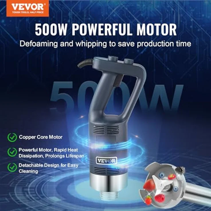 VEVOR Kommerzieller Stabmixer, 500 W Hochleistungs-Handmixer mit 16 Zoll Edelstahlklinge und variabler Geschwindigkeit, tragbarer Mixer für Suppen und Saucen – Bild 2