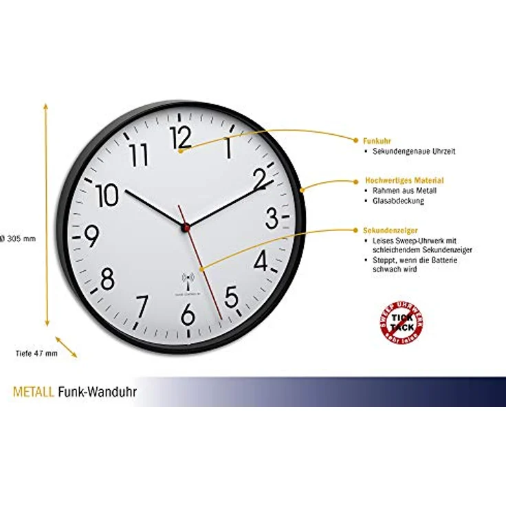 TFA, Wanduhr, Funk-Wanduhr (30.50 cm) – Bild 3