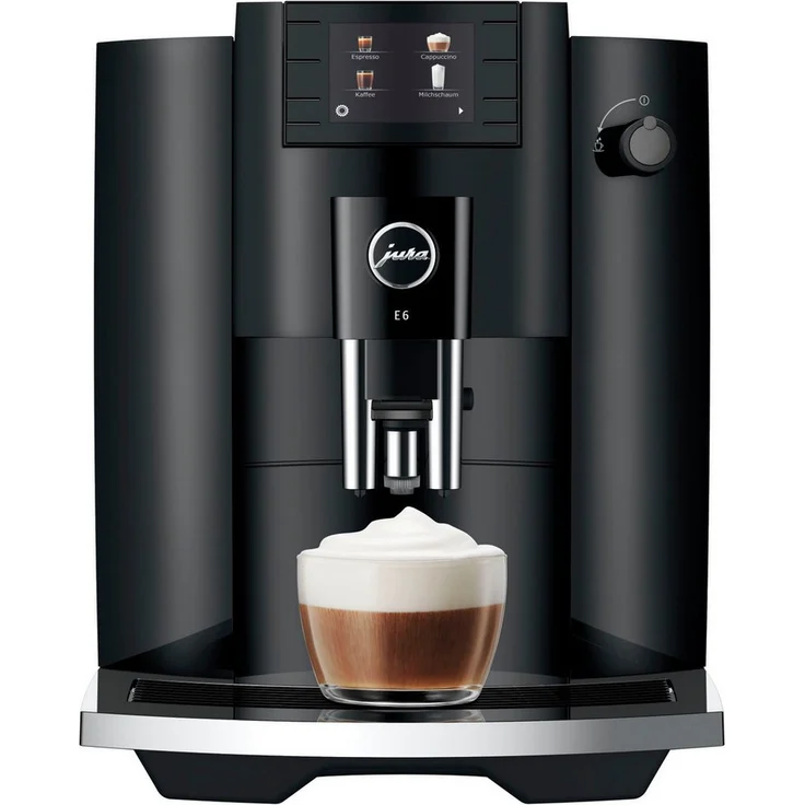 JURA Kaffeevollautomat 15802 E6 Full Black, Cappuccino- und Schwarzkaffee-Spezialitäten mit Professional Aroma Grinder und Farbdisplay