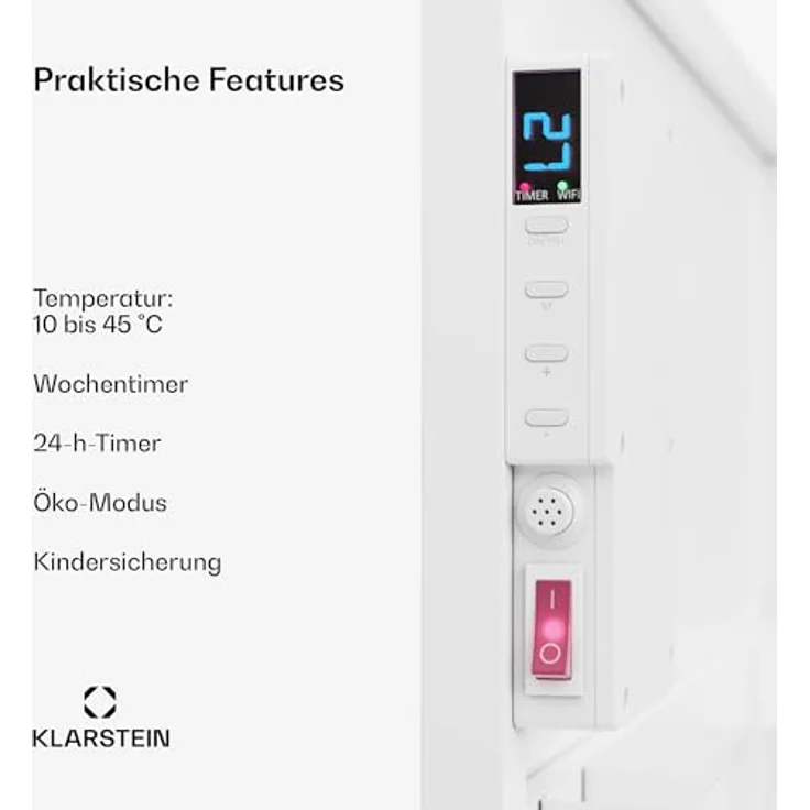 Klarstein Infrarotheizung mit Thermostat, 600W Elektroheizung, Smart Home Infrarotheizung zur Wandmontage, IR mit App-Steuerung & Erkennung Offener Fenster, Effizienter Feuchtraum Heizkörper CO2-Frei – Bild 5