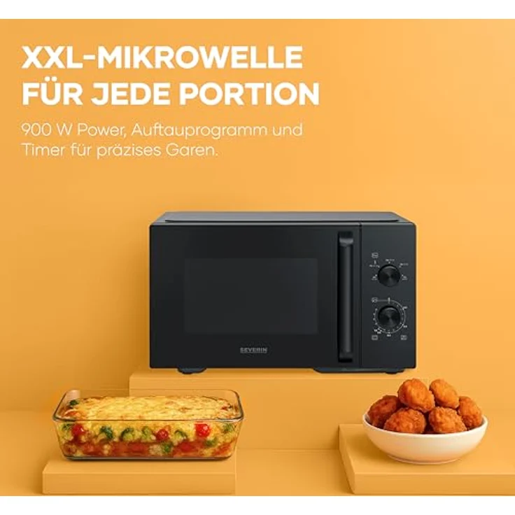 Severin MW7796, Mikrowelle mit 28 Litern XXL-Innenraum, 5 Leistungsstufen und automatischer Abschaltung, Schwarz – Bild 5