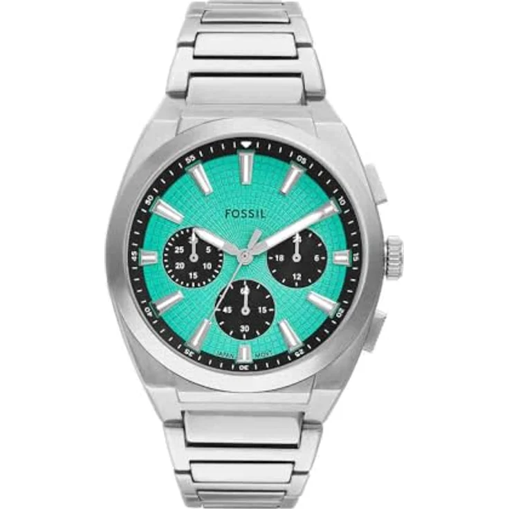 FOSSIL Herren Analog Quarz Uhr FS6117, 44 mm, silberfarbenes Edelstahlgehäuse mit blauem Sunray-Zifferblatt, wasserdicht bis 50 m, Edelstahl Armband – Bild 1