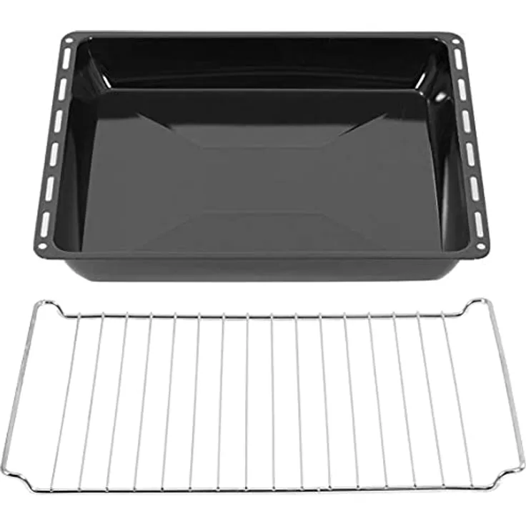 ICQN 42.2 x 37 cm Backbleche & -Gitter Set, 4,5 cm Tief Emailliert Fettpfanne und Verchromt Backofenrost für Backofen & Herd, Kratzfest & Rostfrei, 422 x 370 x 4,5 mm