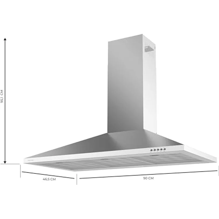 Cecotec Bolero Flux PM 903500 Dunstabzugshaube, 90 cm, Edelstahl, 350 m³/h Saugleistung, mechanische Steuerung, 3 Leistungsstufen, LED-Beleuchtung, Kohlefilter – Bild 2