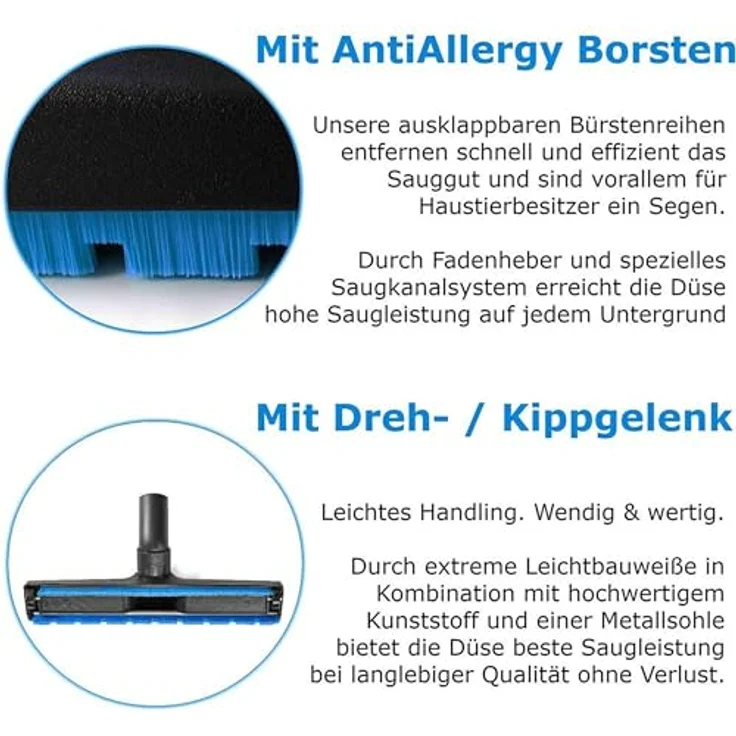 Maxorado Parkett Staubsaugerdüse 32mm, kompatibel mit DeLonghi, Dirt Devil, Philips & mehr, für kratzfreie Reinigung von Parkett und Hartböden, inkl. Anti-Allergy Borsten und Laufrollen – Bild 3
