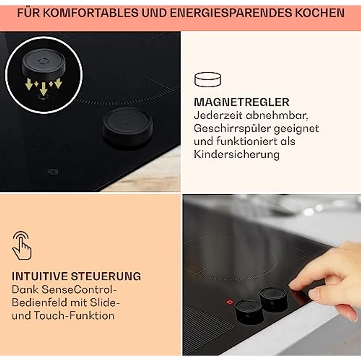 Klarstein Induktionskochfeld 4 Platten, Einbau- mit 4 Kochfelder, 7000 Watt , Herd mit Touch-Control & Timer, Glaskeramikkochfeld mit Abnehmbarem Magnetregler – Bild 4