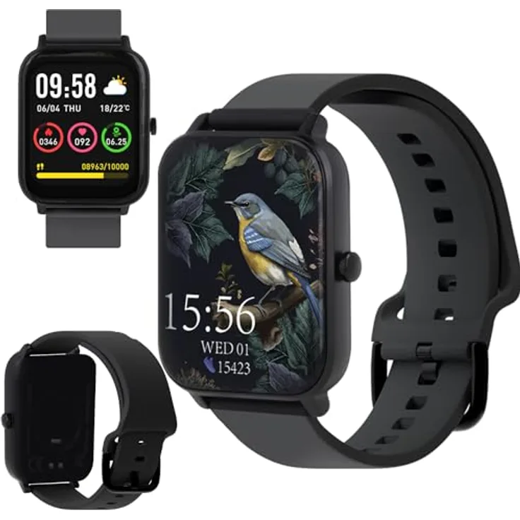 FOREVER Smartwatch Forevigo 3, 1.7" 240x280 px Fitness Tracker für Android IOS, IP68 Wasserdicht Schwarz mit Pulsmesser und Schrittzähler