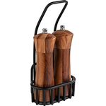 APS 40416 Pfeffer- und Salz-Menage "URBAN", 3-teiliges Set, Salzmühle, Pfeffermühle, Gestell mit Kartenhalterung