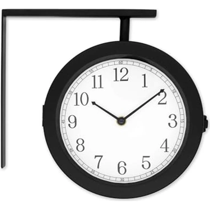 K&L Wall Art schwarz weiß Bahnhofsuhr Vintage Wanduhr ohne Tickgeräusche doppelseitige Metalluhr Quarzuhr (Steampunk Optik, 28 cm) – Bild 2