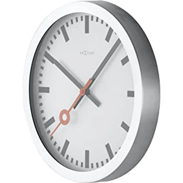 NEXTIME Wanduhr 3998 (im ikonischen Bahnhofsuhr Design, geräuschlos, Aluminium, Ø19.0cm) – Bild 5