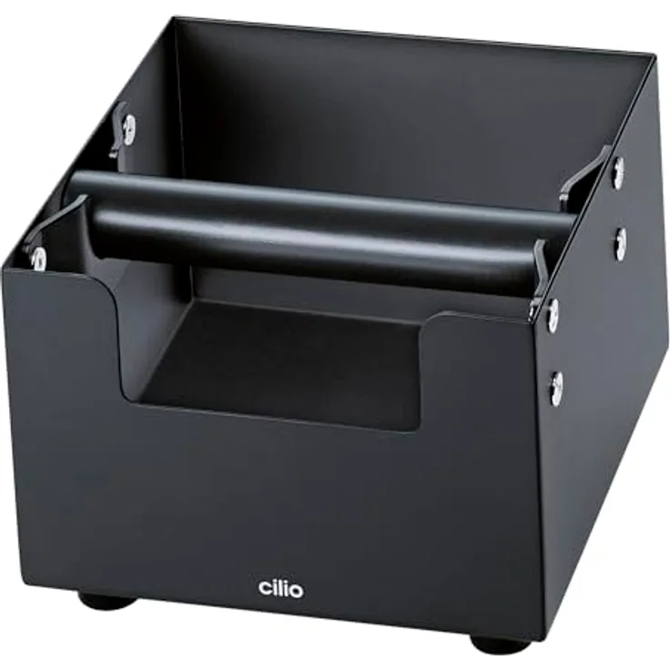 Cilio Espresso-Ausschlagdose Barista, 16x16cm, Edelstahl rostfrei, Schwarz, abnehmbare Ausschlagstange mit rutschfesten Füßen
