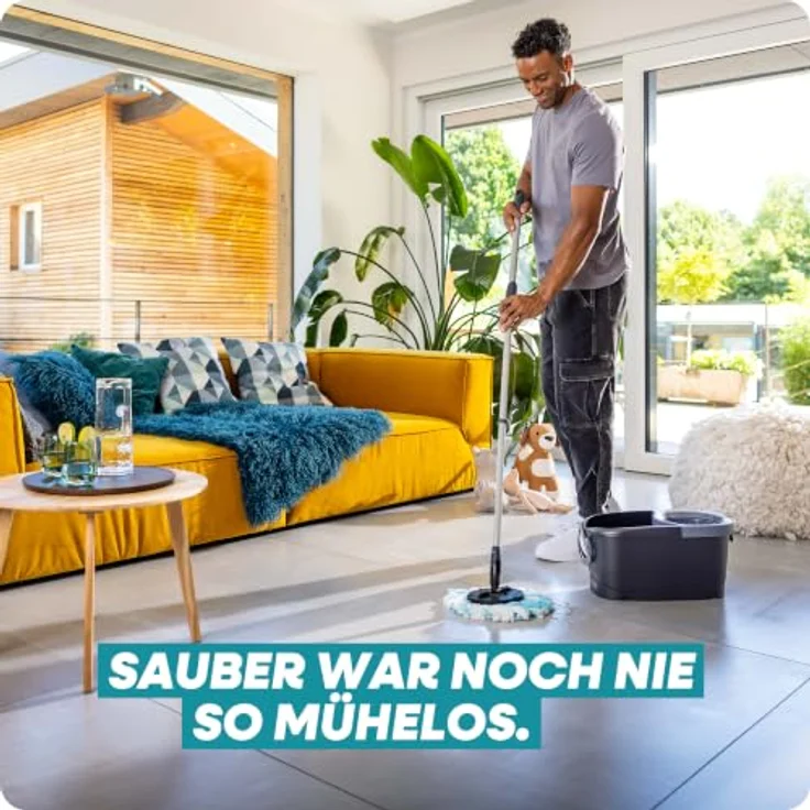 Leifheit Bodenwischer-Set CLEAN TWIST Disc Mop Ergo Black, 4-teilig, mit Auswringen im Stehen, dosierbarer Feuchtigkeit und Teleskopstiel 109-140 cm – Bild 3