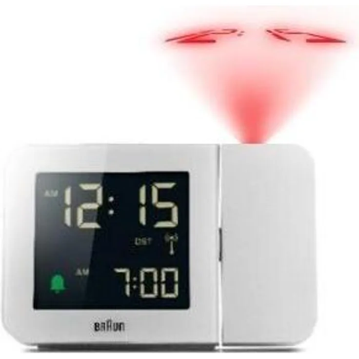 Braun BC 015 W-DCF, Digitaler Wecker mit Projektionsfunktion, FM-Radio und automatischer Zeiteinstellung, weiß