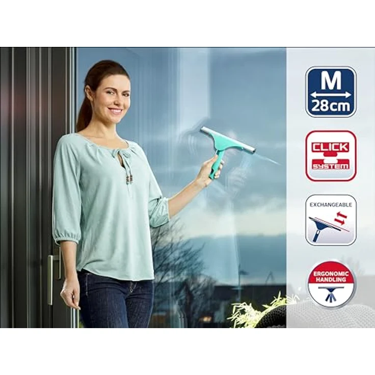 Leifheit Fensterabzieher Window Slider M, Duschabzieher, Wischbreite 28 cm, mit beweglichem Gelenk, kompatibel mit Click-System, Abzieher für Dusche, Fenster und Spiegel – Bild 4