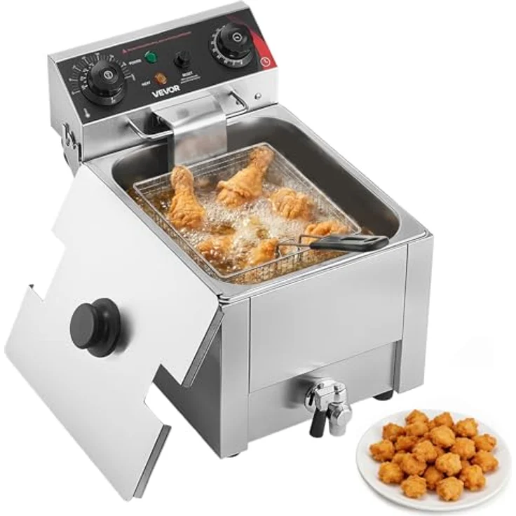 VEVOR Gewerblicher Frittierer, 3000W Elektrischer Truthahnfrittierer, 30,6 Qt/29L Kapazität, Edelstahl, mit Temperaturregelung, für Küchen- und Restaurantgebrauch, Silber – Bild 1