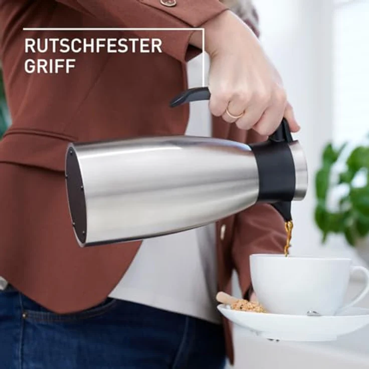 Emsa 508932 Isolierkanne (1 Liter, Quick Tip Verschluss, Soft Grip, Edelstahl) schwarz – Bild 3