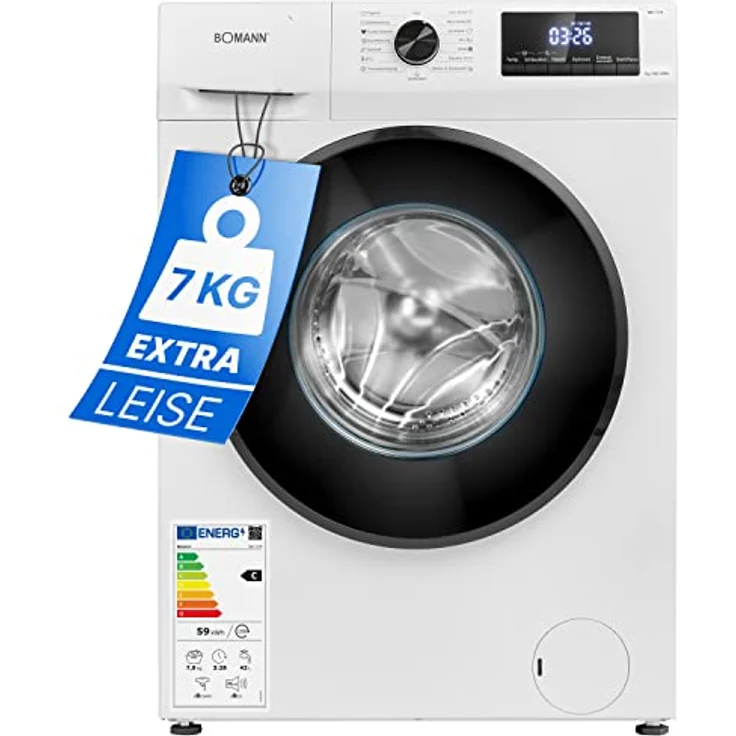 Bomann® Waschmaschine 7kg | max. 1400 U/min | robuster, leiser & langlebiger Invertermotor | 10 Jahre Motor-Garantie | 15 Waschprogramme | LED-Display | Washing Machine mit Dampffunktion | WA 7174 – Bild 1
