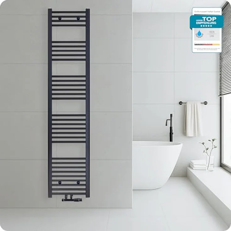 Belrad® Badheizkörper, Handtuchheizkörper aus Qualitätsstahl, schwarz pulverbeschichtet, wandmontagefähig, wasserbetrieben, robust und langlebig – Bild 4